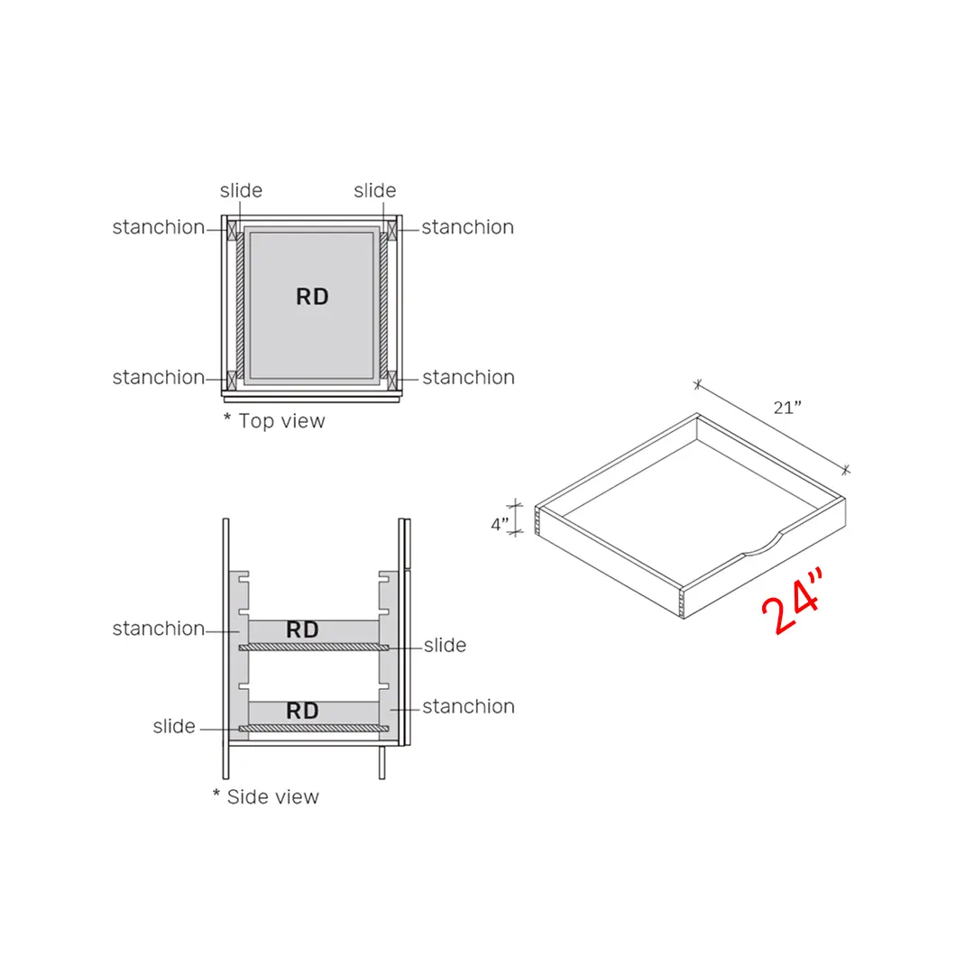 Roll out trays base cabinet width 24Wx4Hx21D