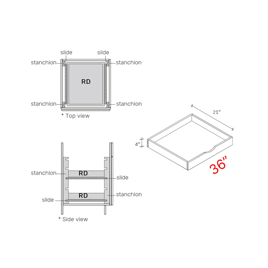 Roll out trays base cabinet width 36Wx4Hx21D