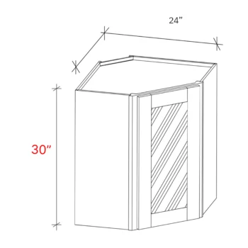 Shaker White 24w X 30h Clear Glass Door Diagonal Corner Wall Cabinet Matching Interior