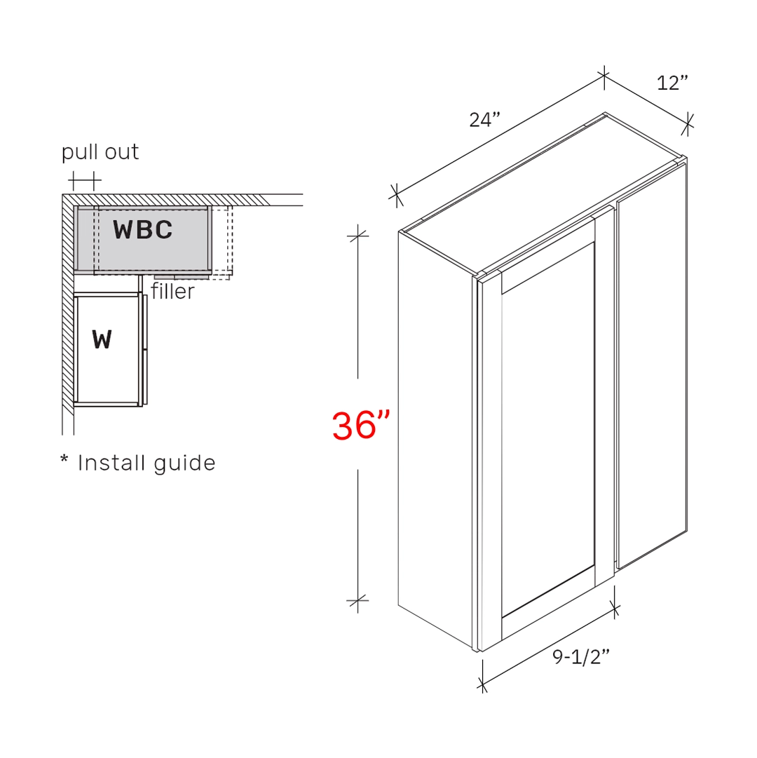 Shaker White 24w X 36h Blind Corner Cabinet