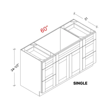 Shaker Grey 60"w Vanity Combo Sink (Single Sink / Drawers Outside)