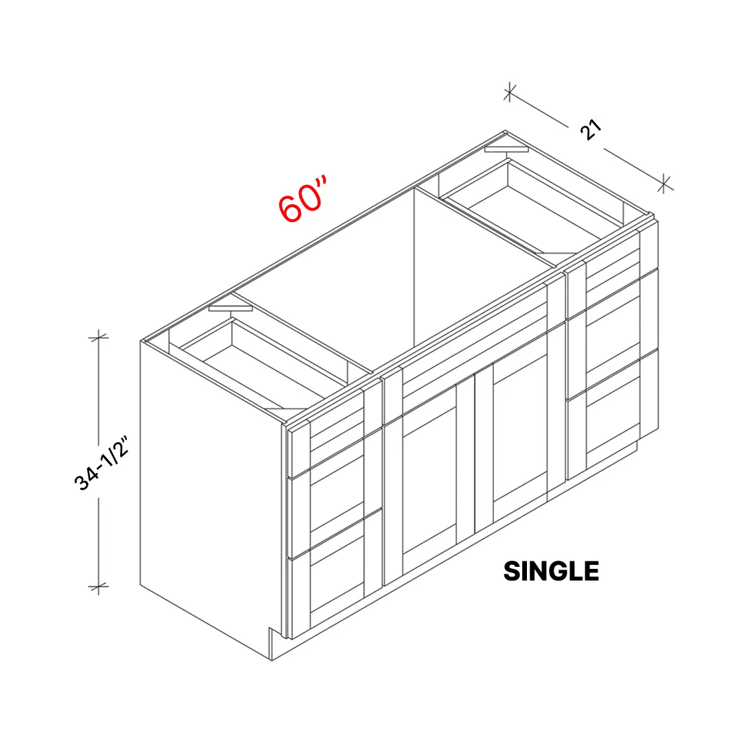 Shaker Grey 60"w Vanity Combo Sink (Single Sink / Drawers Outside)