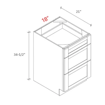 Shaker Grey 18"w Vanity Depth (21"d) Base Cabinet w/ 3 Drawers