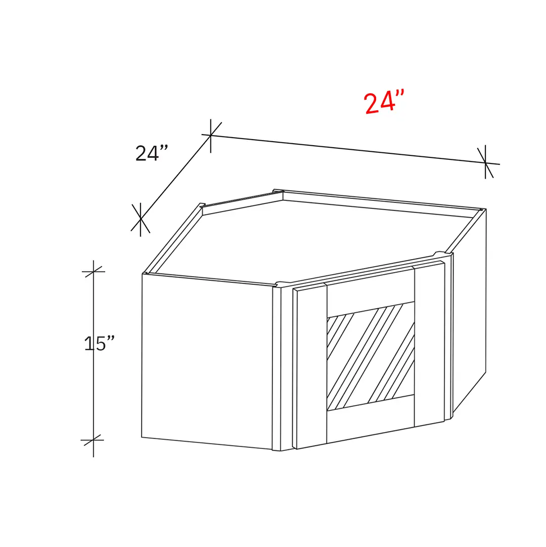 Shaker Grey 24_w X 15_h Clear Glass Door Corner Pie Cut Stacker Cabinet (with finshed interior)