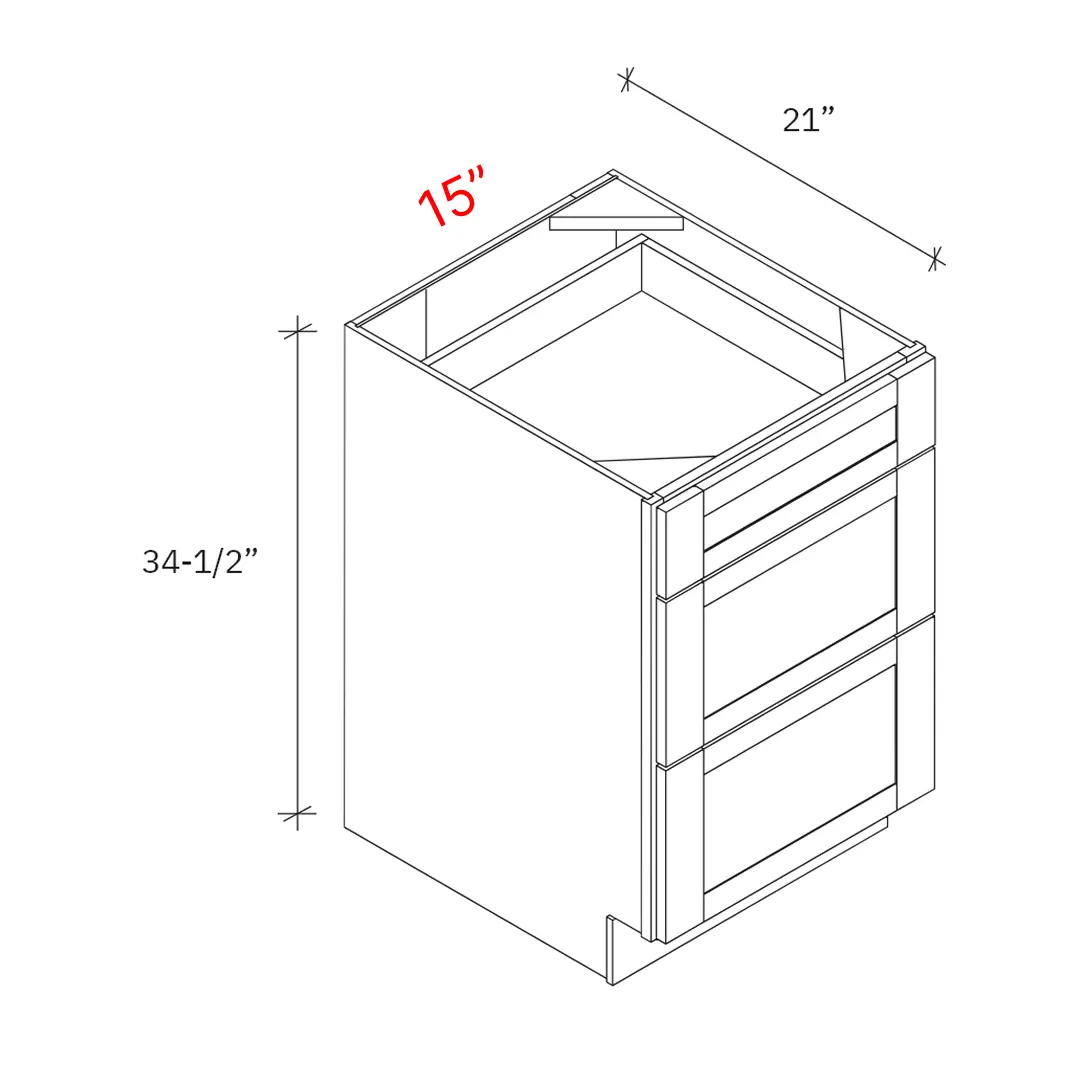 Shaker Natural 15w Vanity Depth (21d) Base Cabinet w 3 Drawers