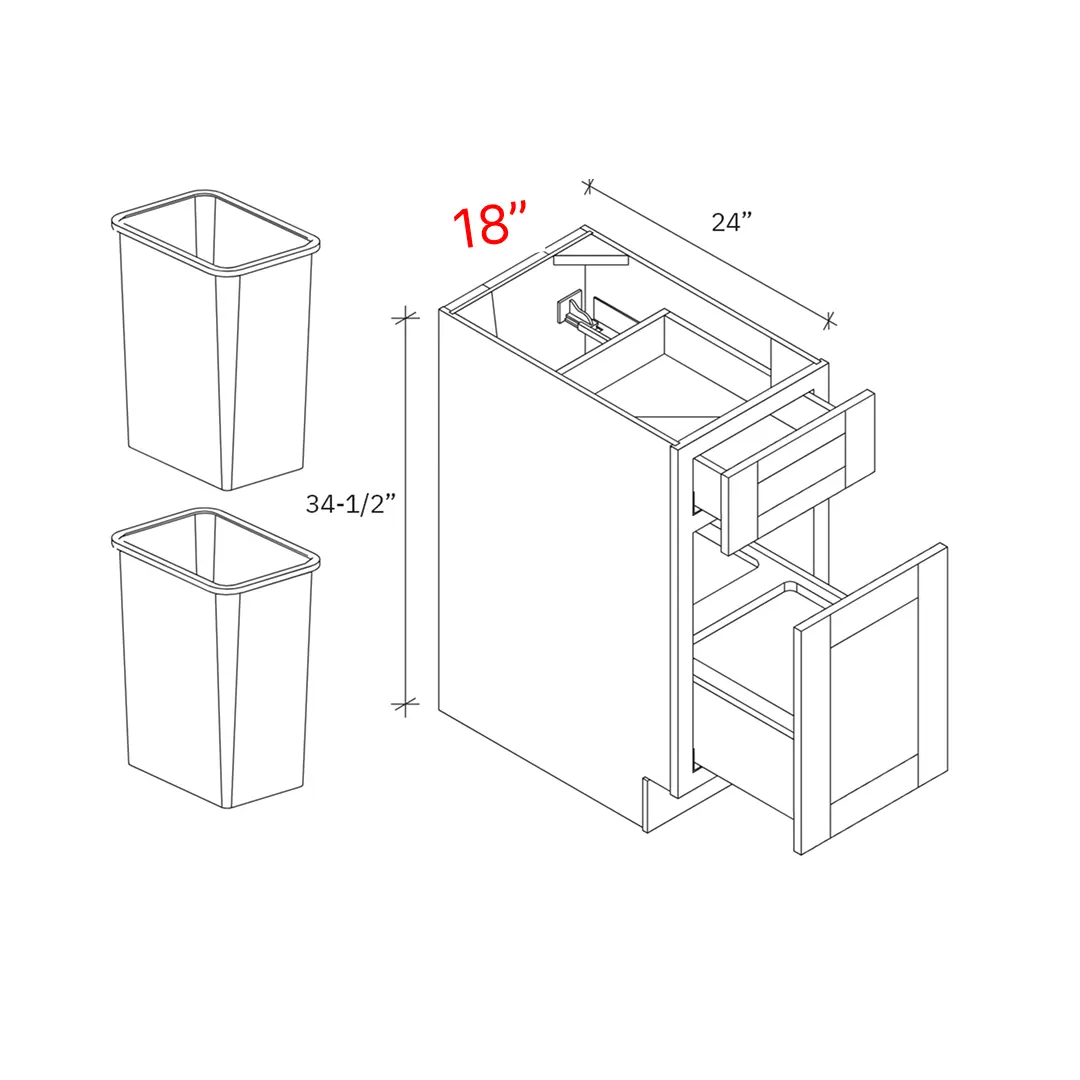Shaker Natural 18_ Base Cabinet (Included Two 35 QT Trash Inserts)
