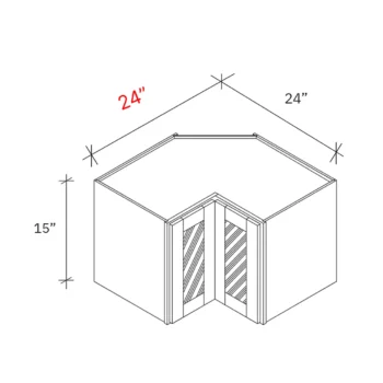 Shaker Natural 24_w X 15_h Clear Glass Door Corner Pie Cut Stacker Cabinet (with finshed interior)