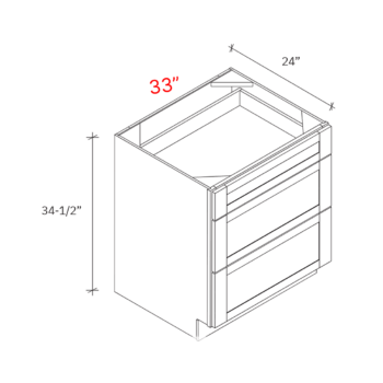 Shaker Natural 33w Drawer Pack Base Cabinet w3 Drawers