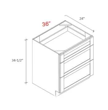 Shaker Natural 36w Drawer Pack Base Cabinet w3 Drawers
