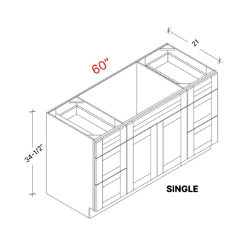 Shaker Natural 60w Vanity Combo Sink (Single Sink Drawers Outside)