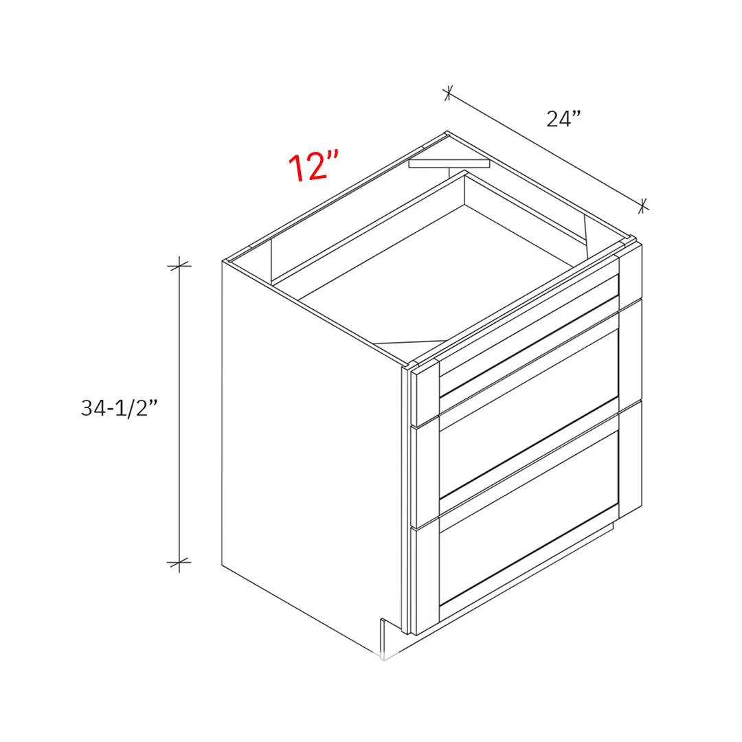 Bevel Blue 12"w Drawer Pack Base Cabinet w/3 Drawers