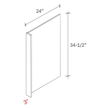Bevel Blue 3" Dishwasher Return Panel - 34 1/2"h (No Toe Kick)