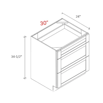Bevel Blue 30"w Drawer Pack Base Cabinet w/3 Drawers