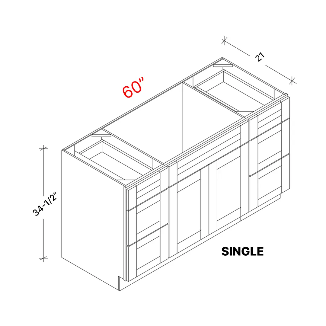 Bevel Green 60"w Vanity Combo Sink (Single Sink / Drawers Outside)