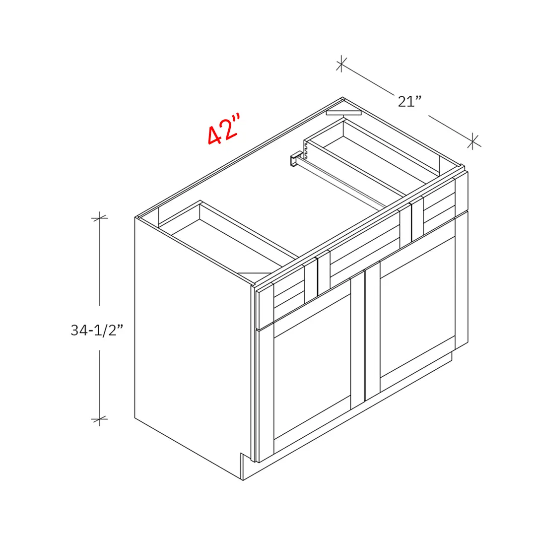 Shaker Driftwood 42_w Vanity Sink Base - (Two Top Drawers)